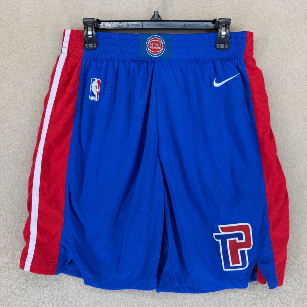 Nike NBA Detroit Pistons Basketball Shorts Men's 52 Blue Red Embroidered Logo